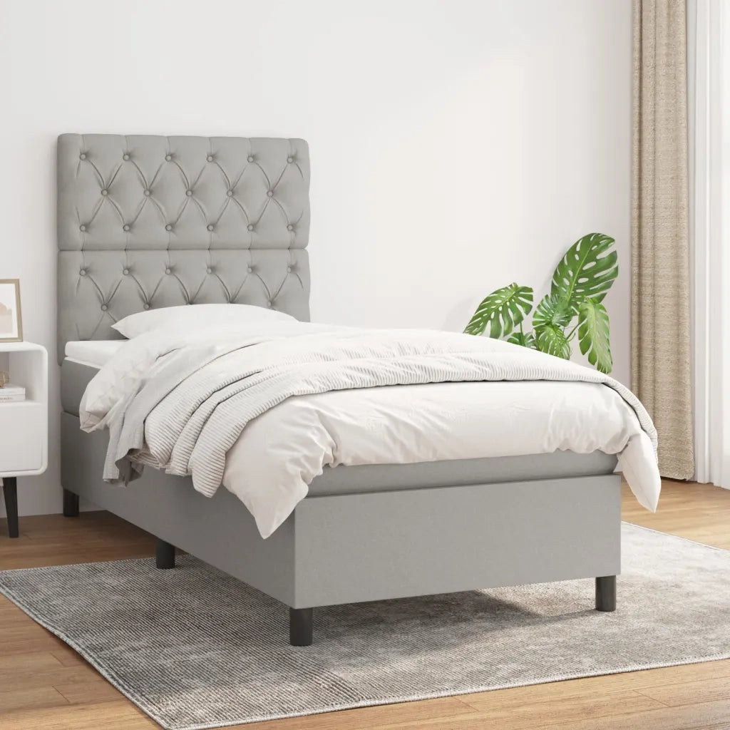 Letto singolo | Letto per adulti | Giroletto a Molle con Materasso Grigio Chiaro 80x200 cm Tessuto