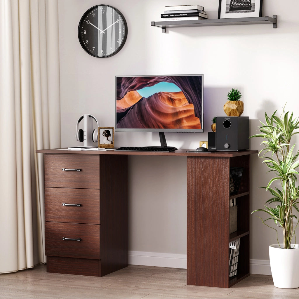 Scrivania per Ufficio con 3 Cassetti e 3 Ripiani in Legno ¨C Xylo ¨C Noce 120x49x72cm