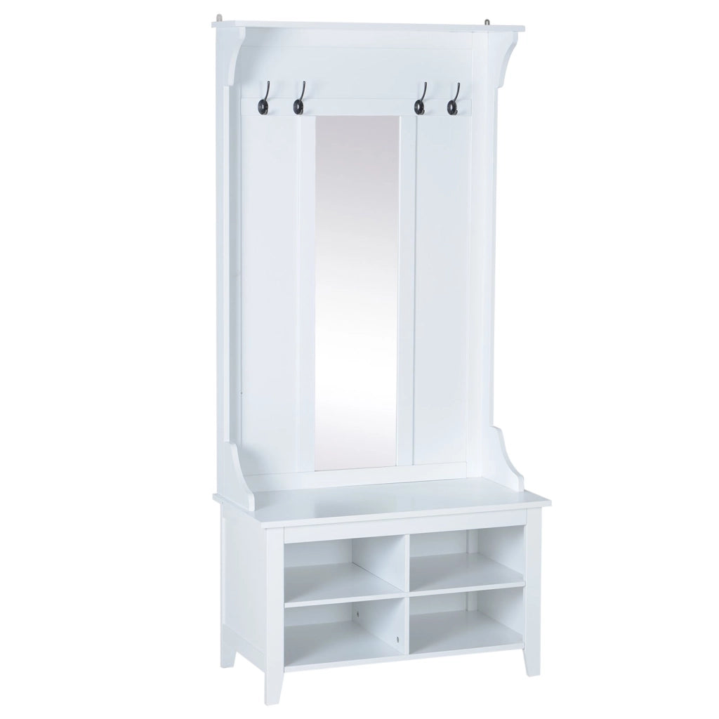 EasyComfort Appendiabiti Attaccapanni da Terra con Specchio Scarpiera 4 Ganci Legno 80x40x170cm Bianco