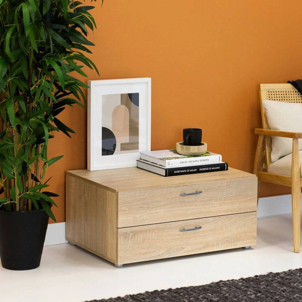 Cassettiera Piatto, Settimino multiuso, Comò camera da letto, Mobile con cassetti, 74x52 h35 cm, Rovere