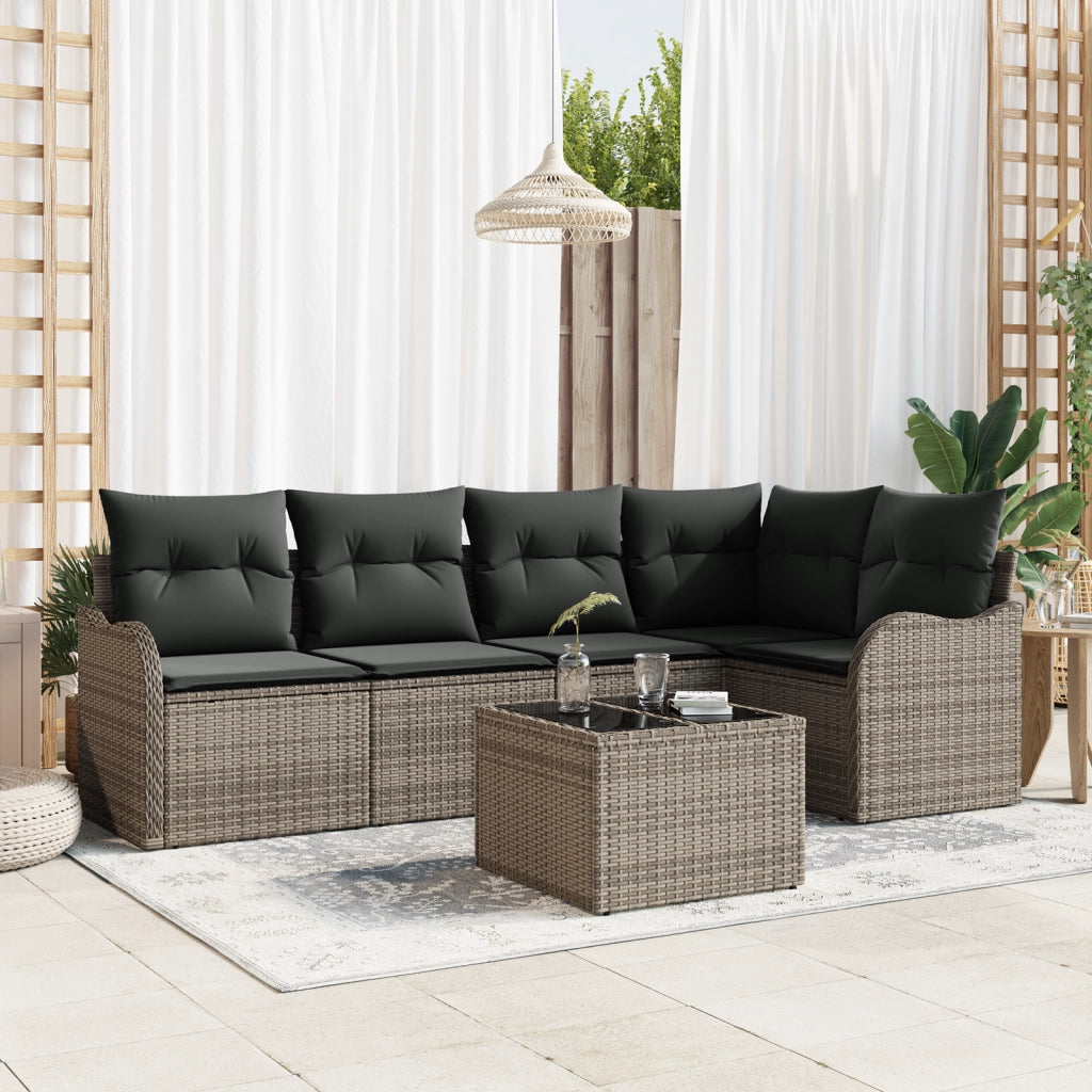 Set di divano da giardino  5 pezzi con cuscini in polirattan nero