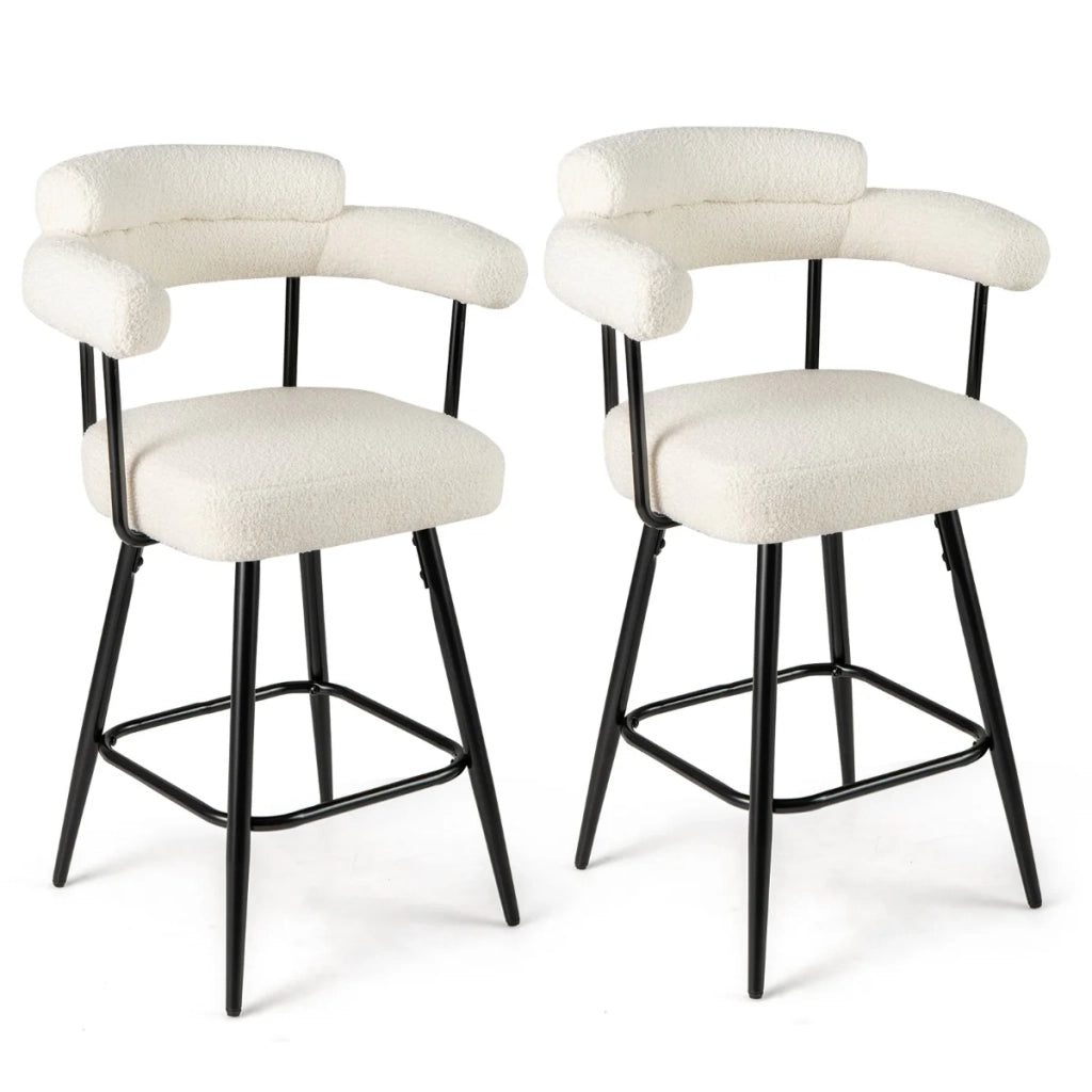 Set di 2 sgabelli da bar girevoli 63 x 54 x 100 cm elevato comfort con schienale curvo e braccioli in velluto teddy bianco 20_0012545