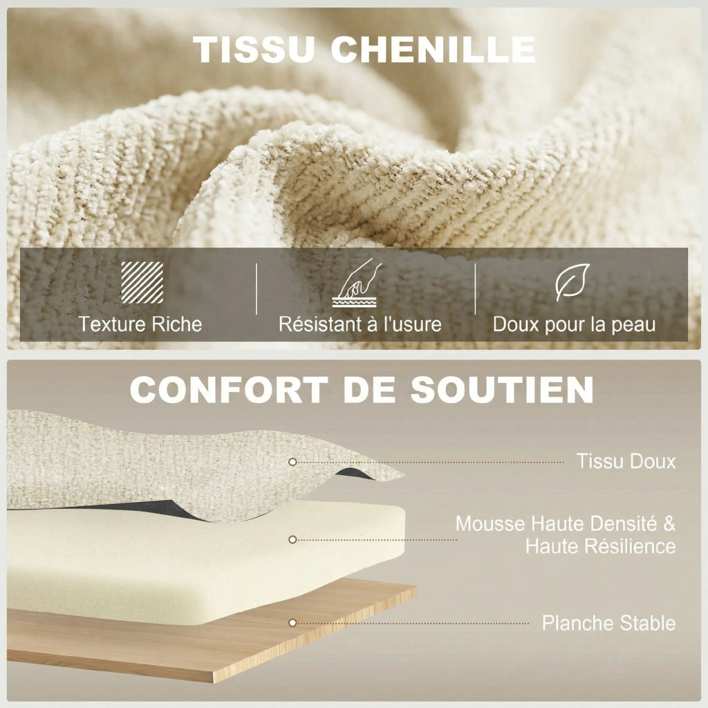 Divano letto 2 posti 3 in 1 ¨C zephmum ¨C beige in tessuto chenille con schienale regolabile e porta bicchieri