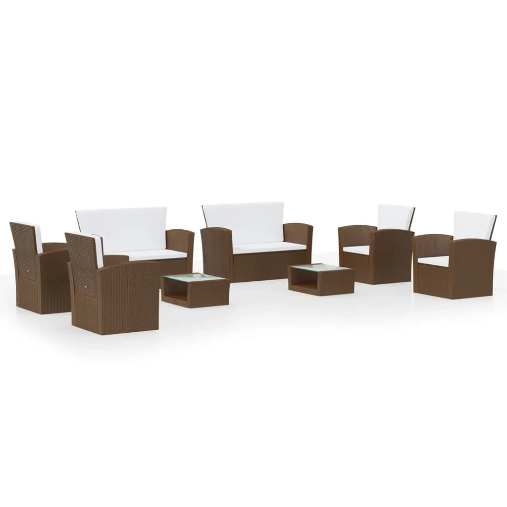 Set di mobili da giardino mobili da esterno 8 pezzi con cuscini resina intrecciata marrone 02_0017702