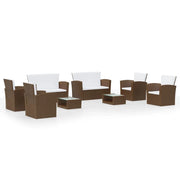 Set di mobili da giardino mobili da esterno 8 pezzi con cuscini resina intrecciata marrone 02_0017702