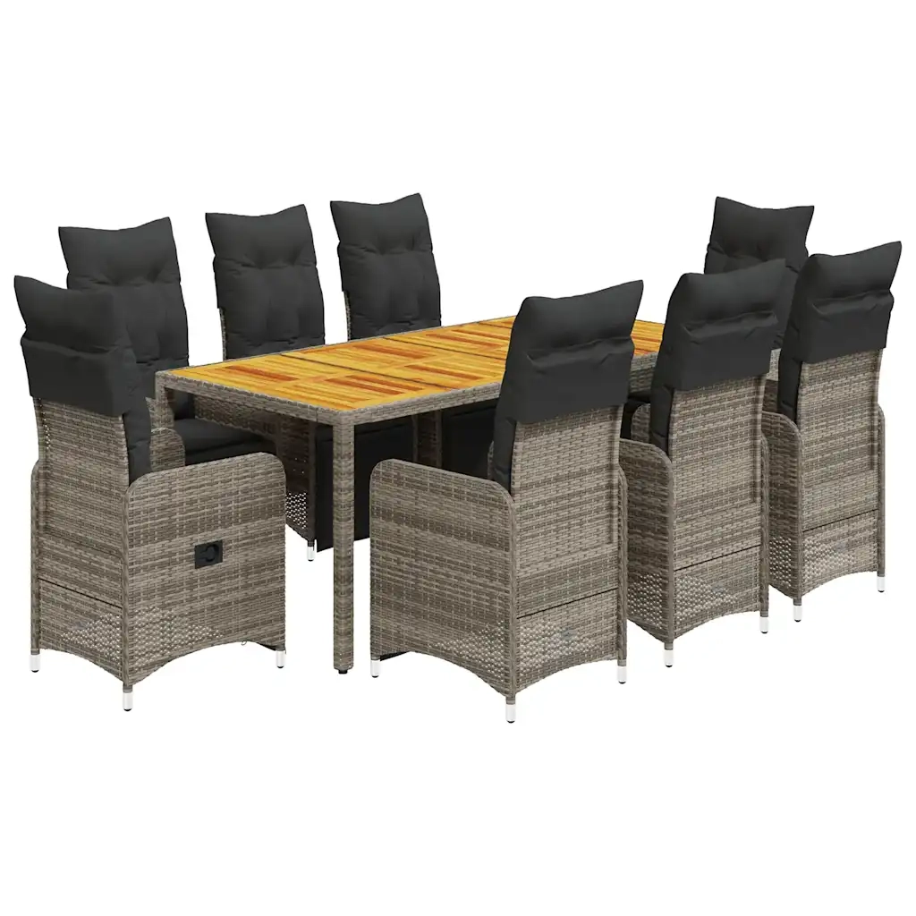 vidaXL Set Bistrò da Giardino 9 pz con Cuscini in Polyrattan Grigio