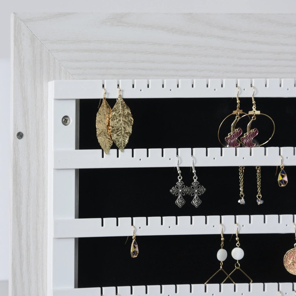 Specchio Portagioie da Terra a LED 15x15x61,75 cm con 4 Scaffali Struttura in Legno Bianco