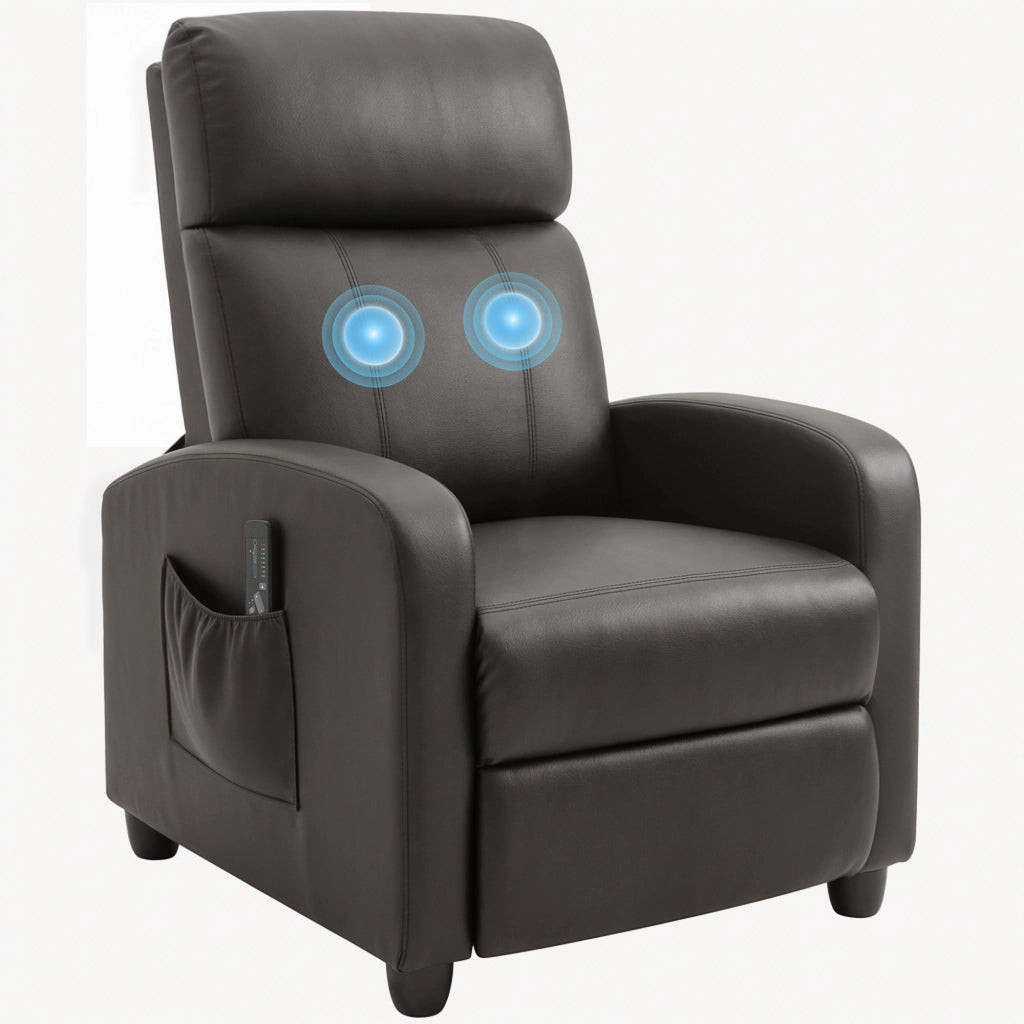Poltrona Relax Massaggiante con Telecomando e 8 Programmi, Reclinazione e Poggiapiedi, 68x88x98cm, Marrone