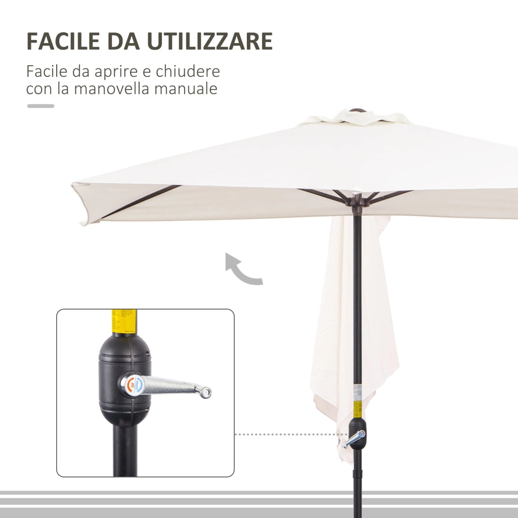 Mezzo Ombrellone da Giardino Mezzaluna 230 x130x245 cm con Apertura a Manovella Crema