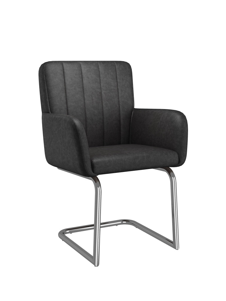 Set di 2 sedie da pranzo in PU nero con gambe in metallo a Z
