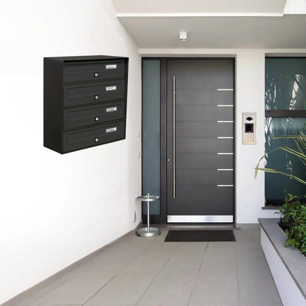 ALUBOX SLIM Cassette Postali Condominiali 4 Posti 50X39X30 Cm In Lamiera Zincata E Alluminio Cassetta Postale Da Esterno Condominiale Con Sistema Anti Prelievo COLORE: ANTRACITE