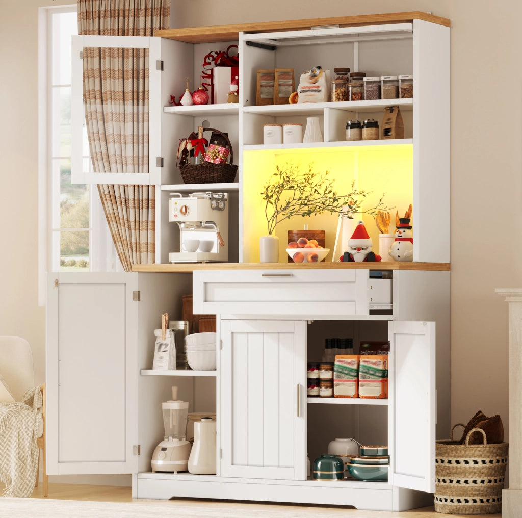 Mobile alto con vetrine, LED USB e app, bianco, 104x40x180 cm