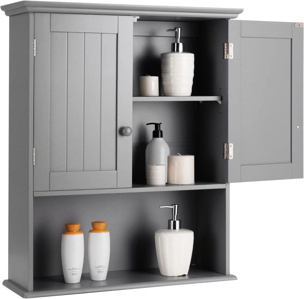 Mobiletto portaoggetti per bagno, armadietto per farmacia con ripiani interni regolabili in altezza, design a parete per un risparmio di spazio, per soggiorno, cucina e ingresso (grigio)
