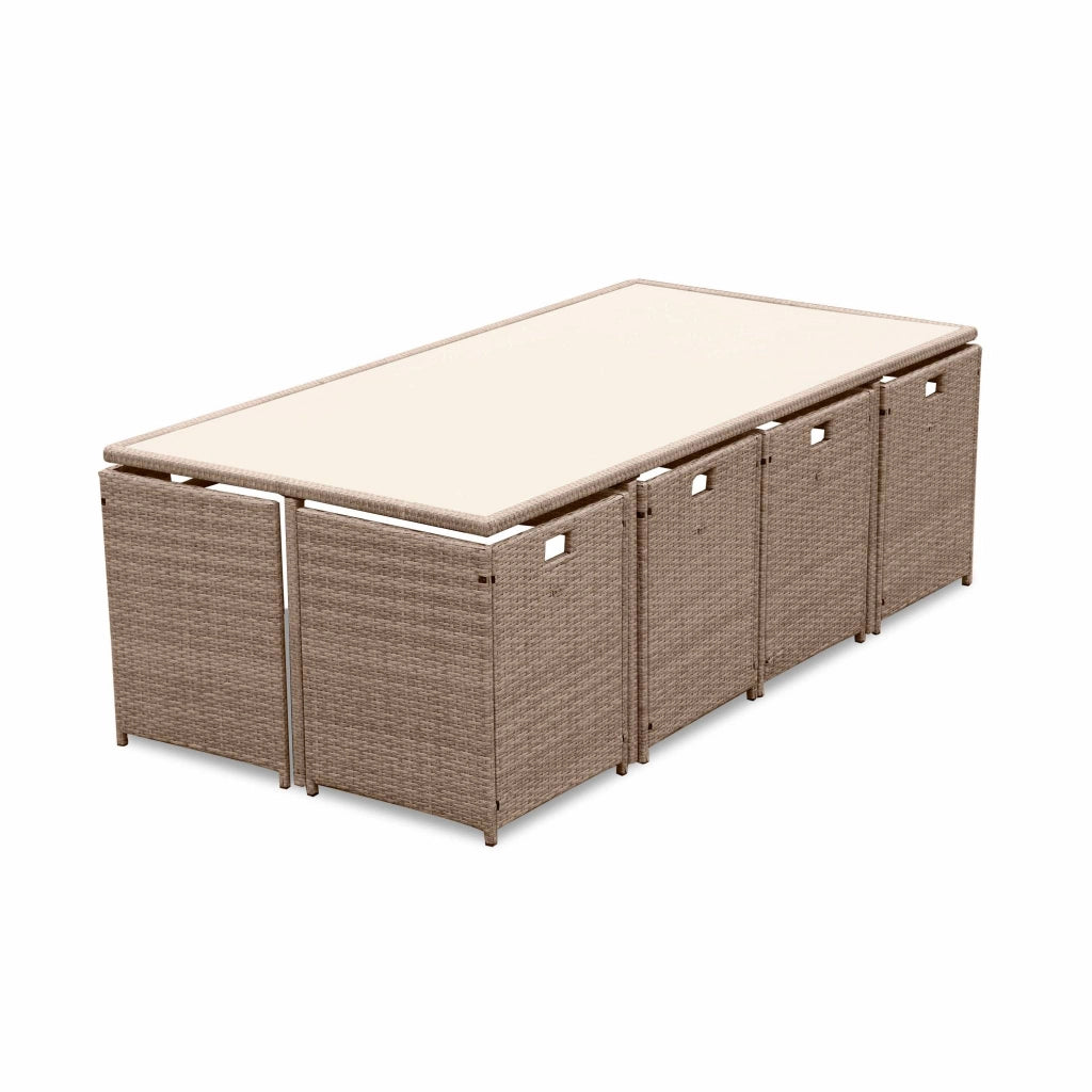 Set tavolo da giardino in resina intrecciata con 8-12 poltrone, beige