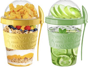 Set di due tazze di yogurt portatile, riciclabili, 20 oz muesli con coperchio e cucchiaio, bicchieri per colazione e pranzo, muesli (set di due, verde, giallo)