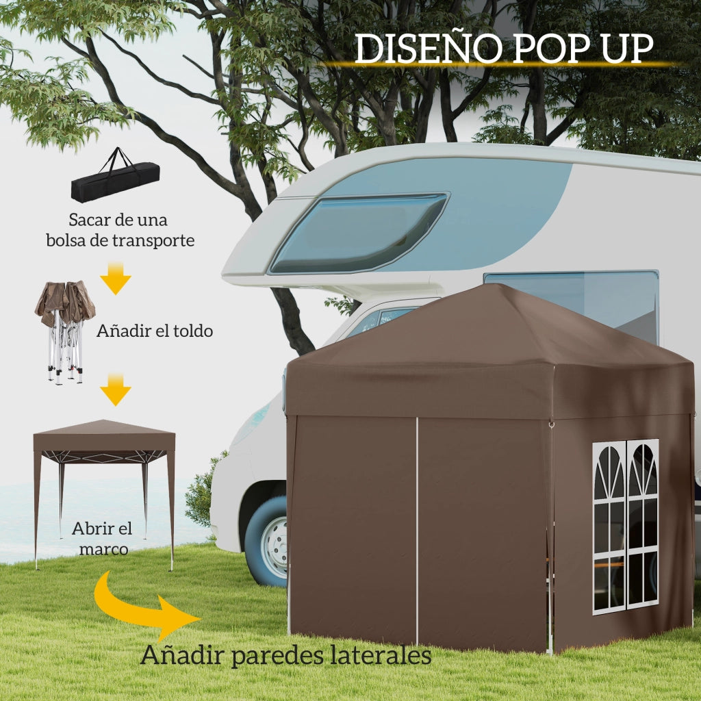 Tenda da giardino pieghevole 4 pareti ¨C zephmum ¨C Marrone 200x200x200 cm