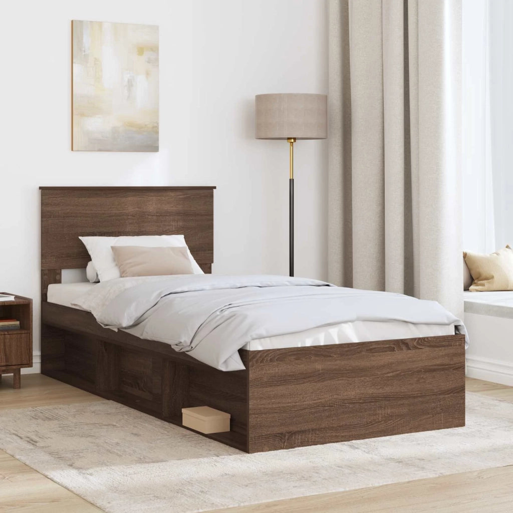 Struttura del letto con testiera Rovere Marrone 75 x 190 cm