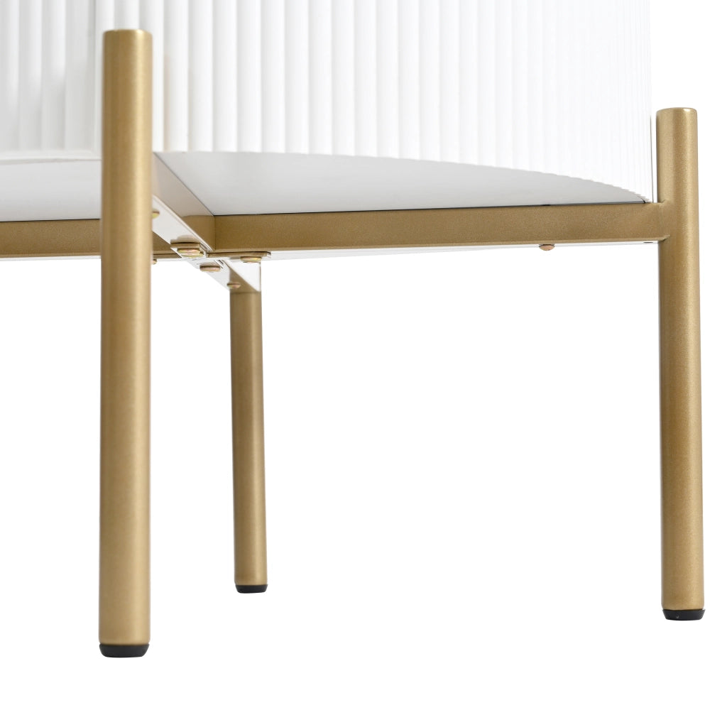 Tavolino da salotto con 2 Cassetti e Piedini Regolabili; Finitura Marmo per Soggiorno; in MDF; 50 × 50 × 51 cm; Bianco