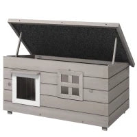 Casetta per Gatti con Tetto in Asfalto, Cuccia per Gatti con Finestra, Resistente alle Intemperie, Legno di Abete, 87 x 52 x 44 cm, Grigio e Nero