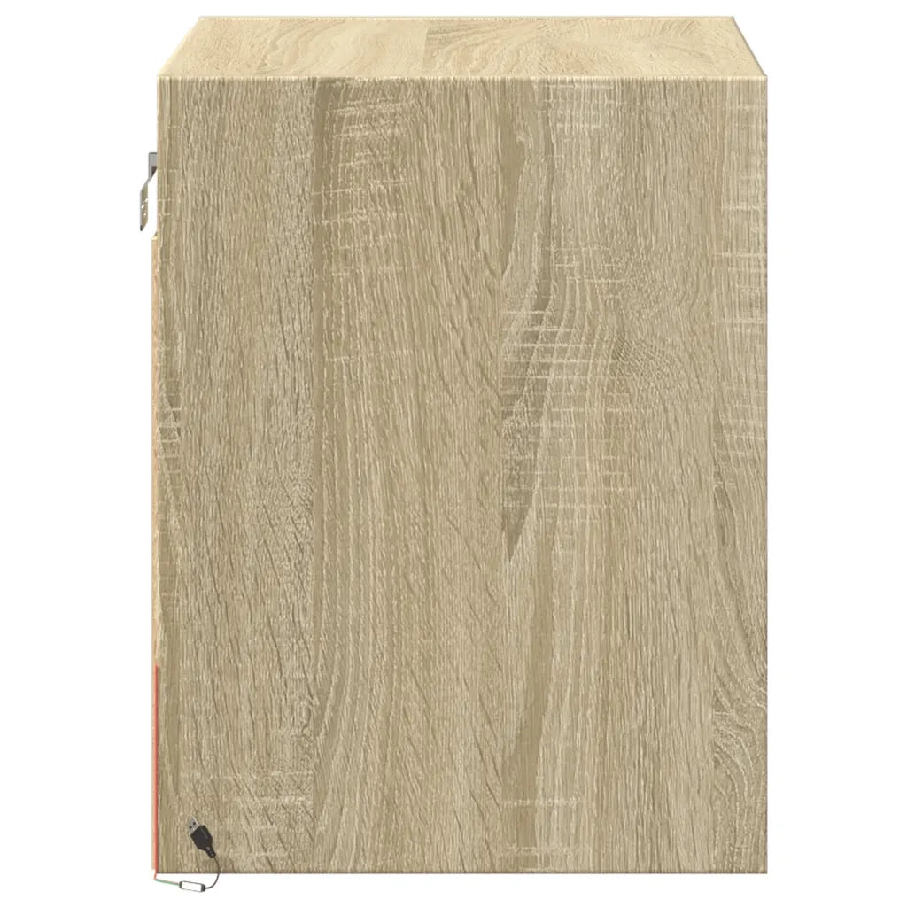 Set di 2 Comodini | Armadio da Notte | Mobiletto da notte a Parete con luci LED Rovere Sonoma