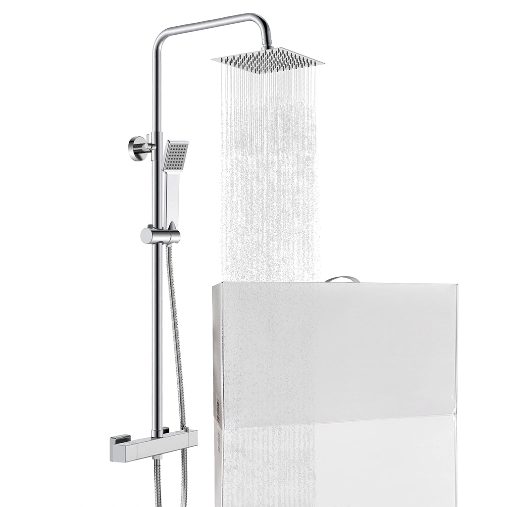 Colonna doccia con miscelatore termostatico, saliscendi doccia tondo regolabile 72-120cm, cromo