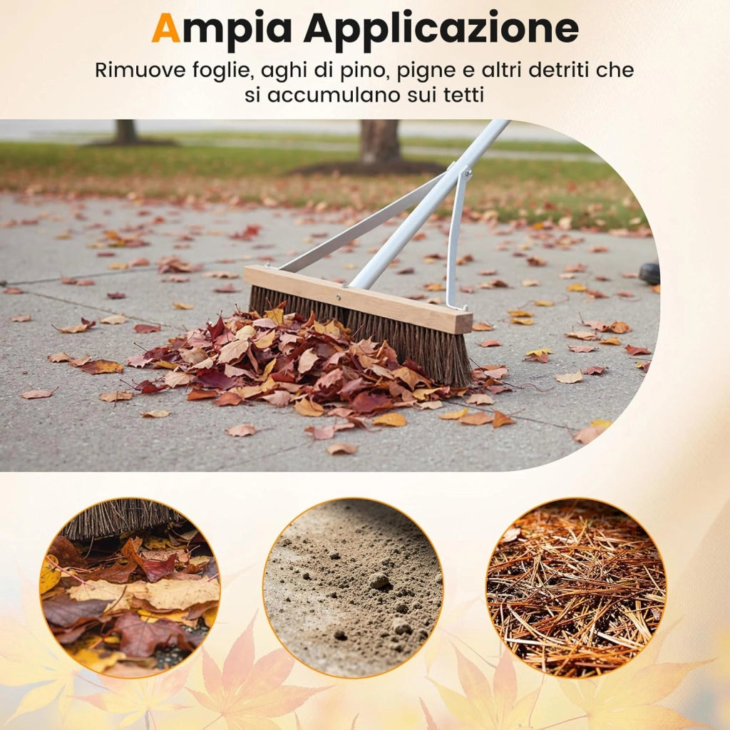 Spazzola per Tetto con Foglie, Scopa da Esterno Regolabile 165-626 CM con 5 Aste di Estensione in Alluminio Leggero, Rastrello per Tetto per Rimuovere Foglie, Aghi e Pigne
