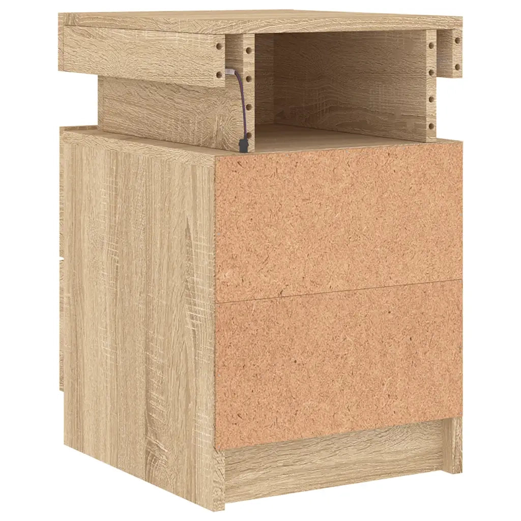 Comodino | Armadio da Notte | Mobiletto da notte con Luci LED Rovere Sonoma 35x39x55 cm
