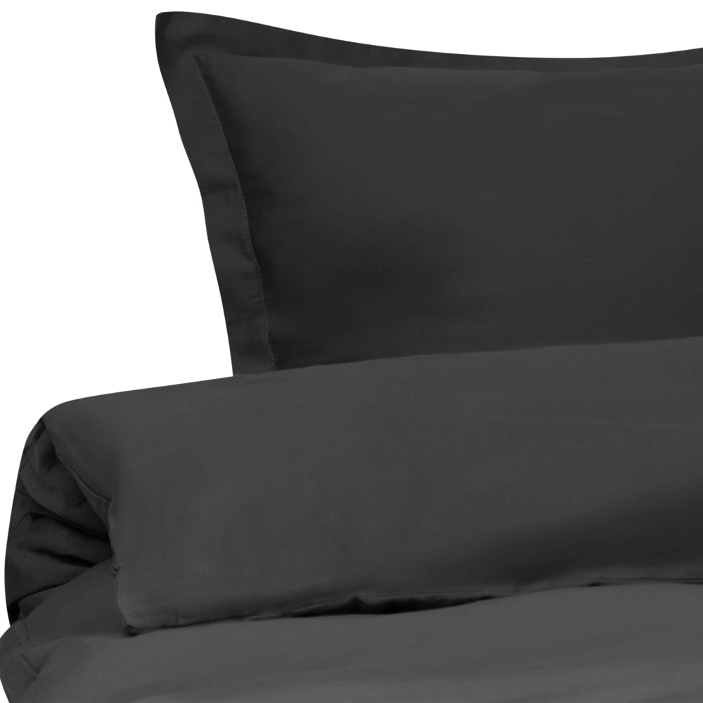 Set copripiumino e federa in cotone satinato nero 200 x 200 cm per una camera da letto moderna