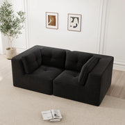 Divano angolare modulare senza struttura, rivestimento in corduroy nero, design salvaspazio per soggiorno e camera
