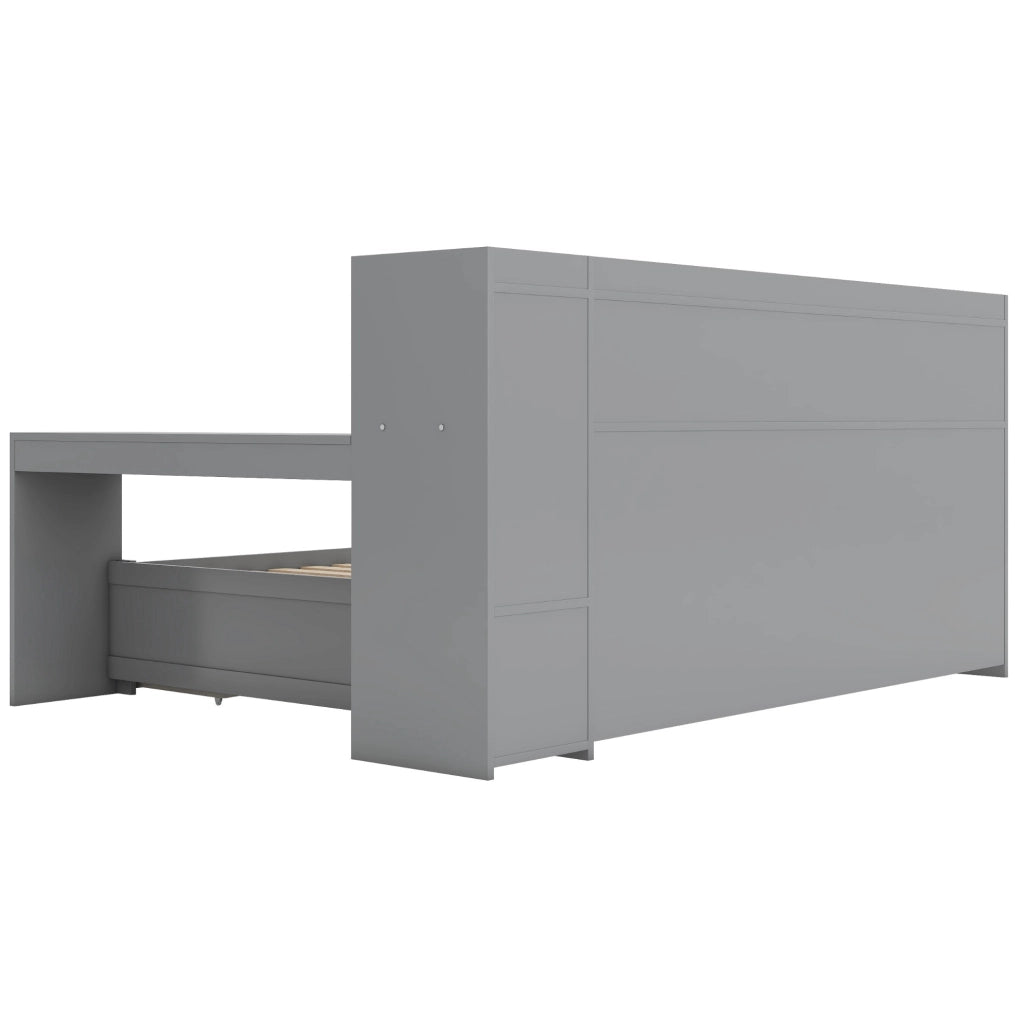 Letto 90x200 cm con scrivania, USB, presa e 2 cassetti grigio