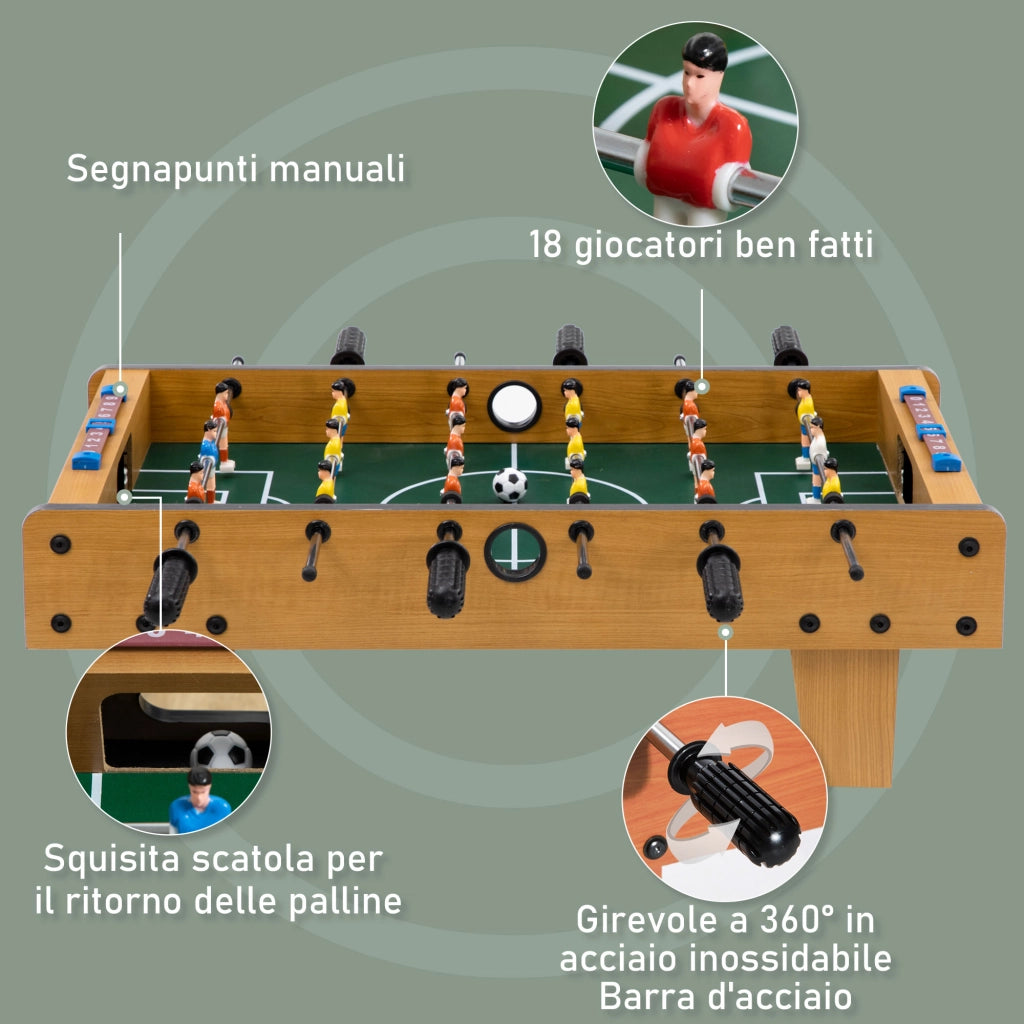 Calcio Balilla Pieghevole per Adulti e Bambini 69x36,5x22 cm con 2 Palline e Segnapunti in Legno Colore Naturale