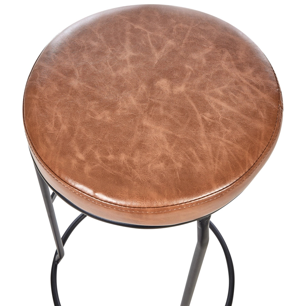 Set di 2 sedie da bar in ecopelle marrone con gambe in acciaio senza braccioli stile moderno soggiorno