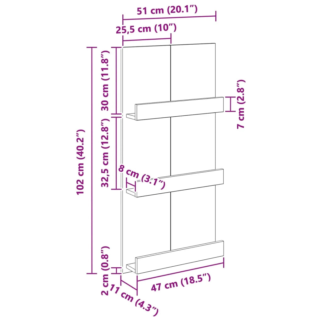 Scaffale per riviste Legno vecchio 51 x 11 x 102 cm CFW6890238