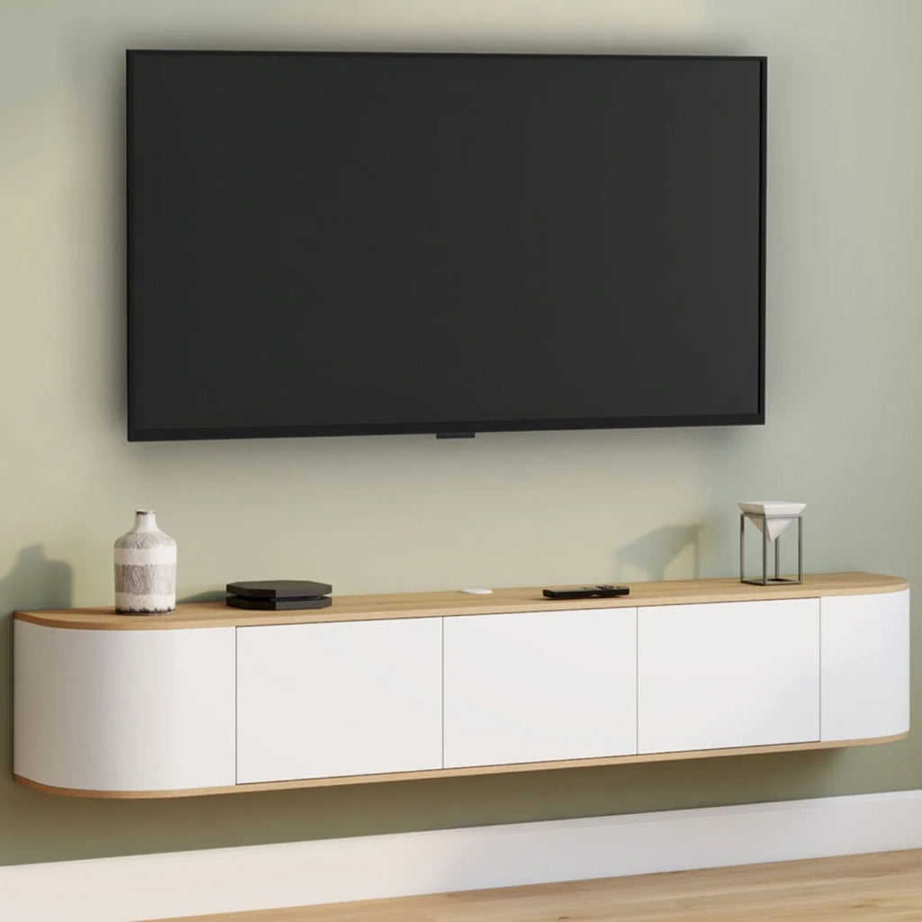 IDMarket - Mobile TV sospeso LEORA 180 cm a 3 ante in legno e bianco