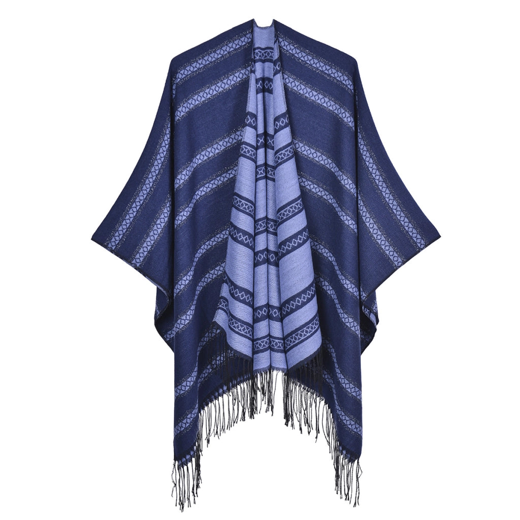 Sciarpa/mantella da donna con nappe, in cashmere spesso, reversibile, alla moda