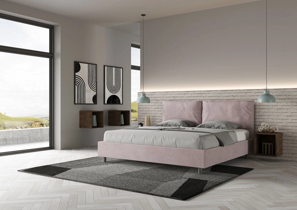 BS COM Letto matrimoniale king size con rete imbottito 200x210 microfibra glicine