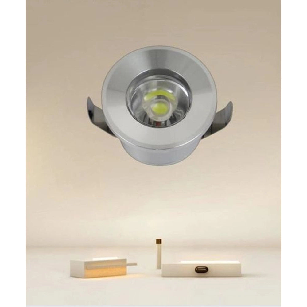 Trade Shop - Faretto 1w Led Incasso A Soffitto Ip20 Argento Mini Spot Segnapassi Luce Naturale 00250 -