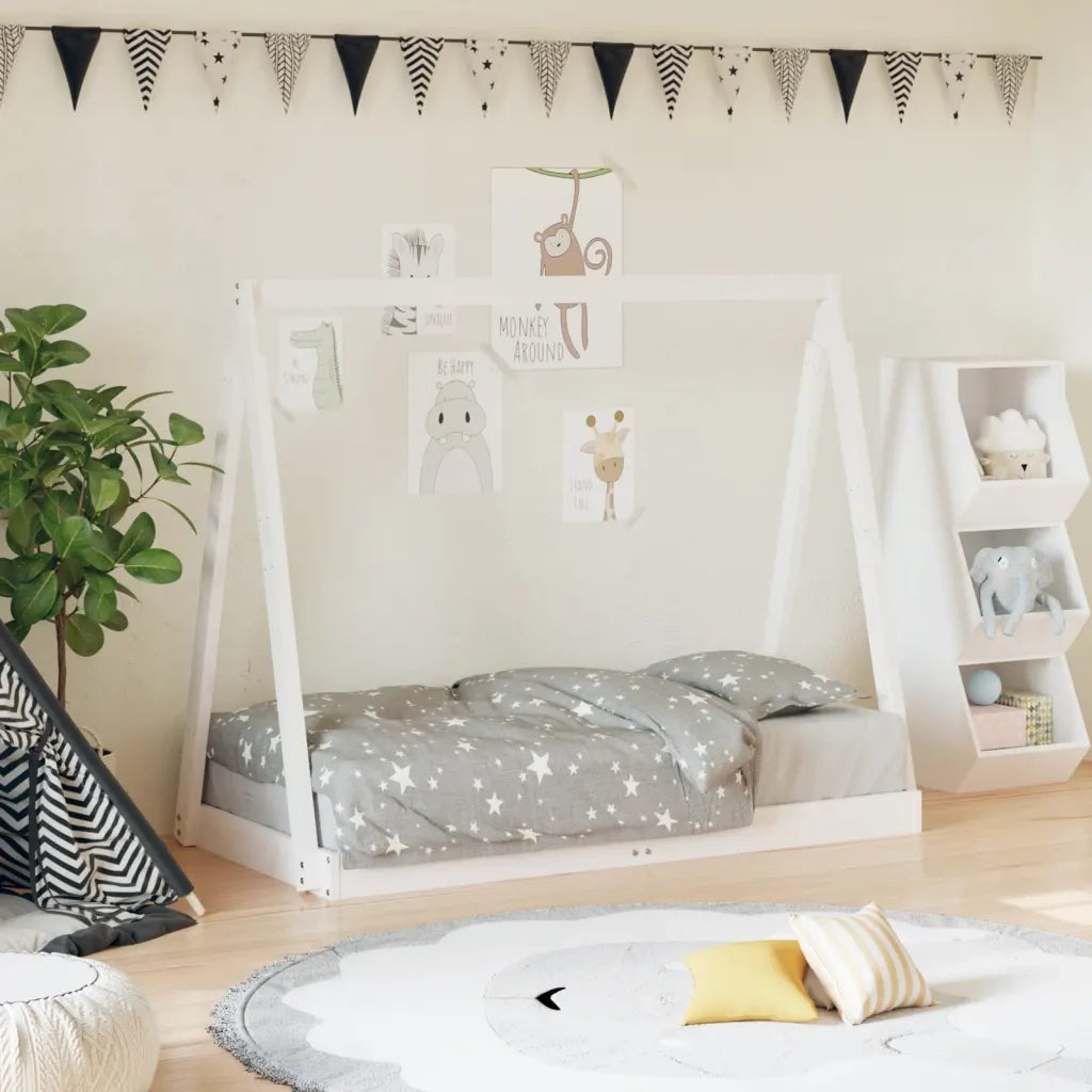 Giroletto per Bambini Bianco 70x140cm in Legno Massello di Pino 834526