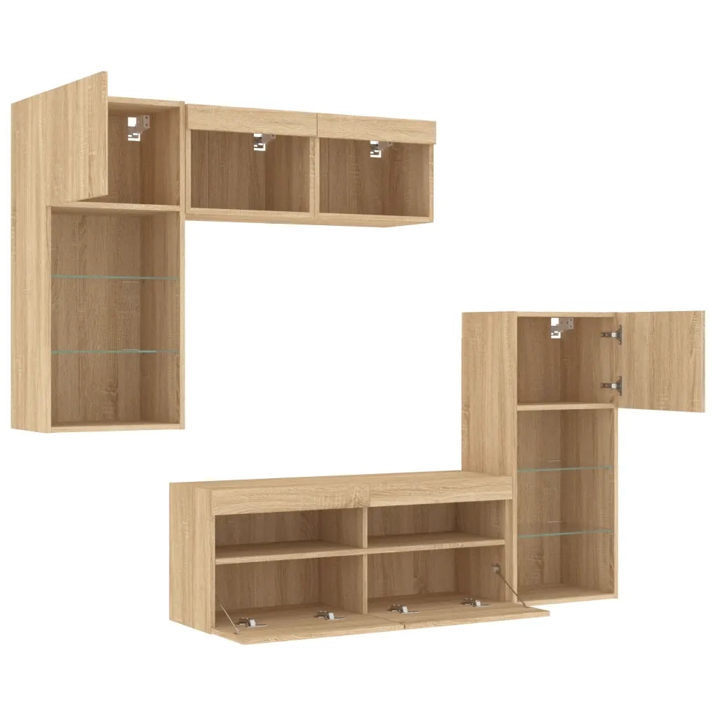 Mobili TV a Muro con LED 5pz-Set di 5 Credenza per TV sospesa Rovere Sonoma Legno Multistrato 271016