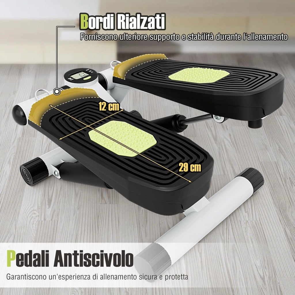 Mini Stepper per Esercizio a Casa, Stepper Idraulico con Fasce di Resistenza, Altezza Regolabile e Pedali Antiscivolo, Dispositivo per Allenamento Completo del Corpo
