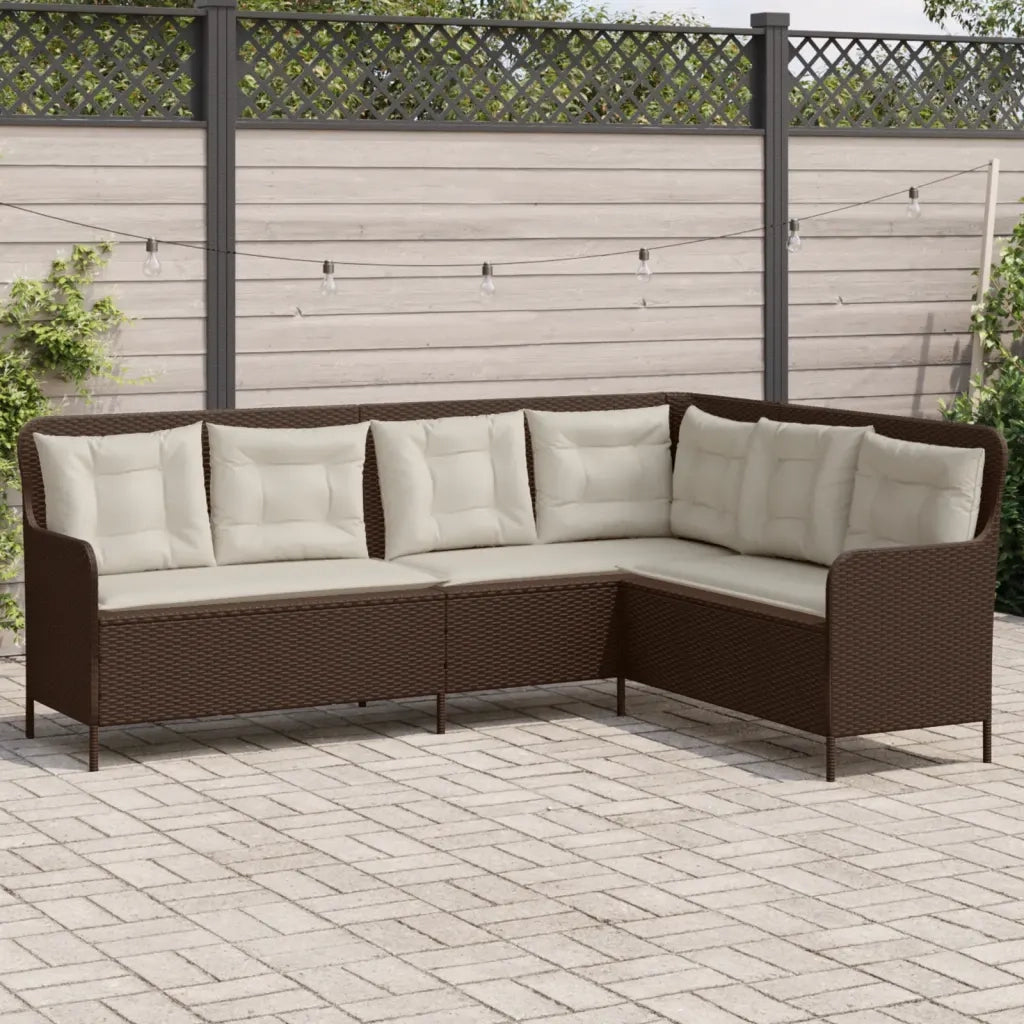 Divano da Giardino con Cuscini a L-Sofa da Giardino-Divano da esterno Marrone in Polyrattan