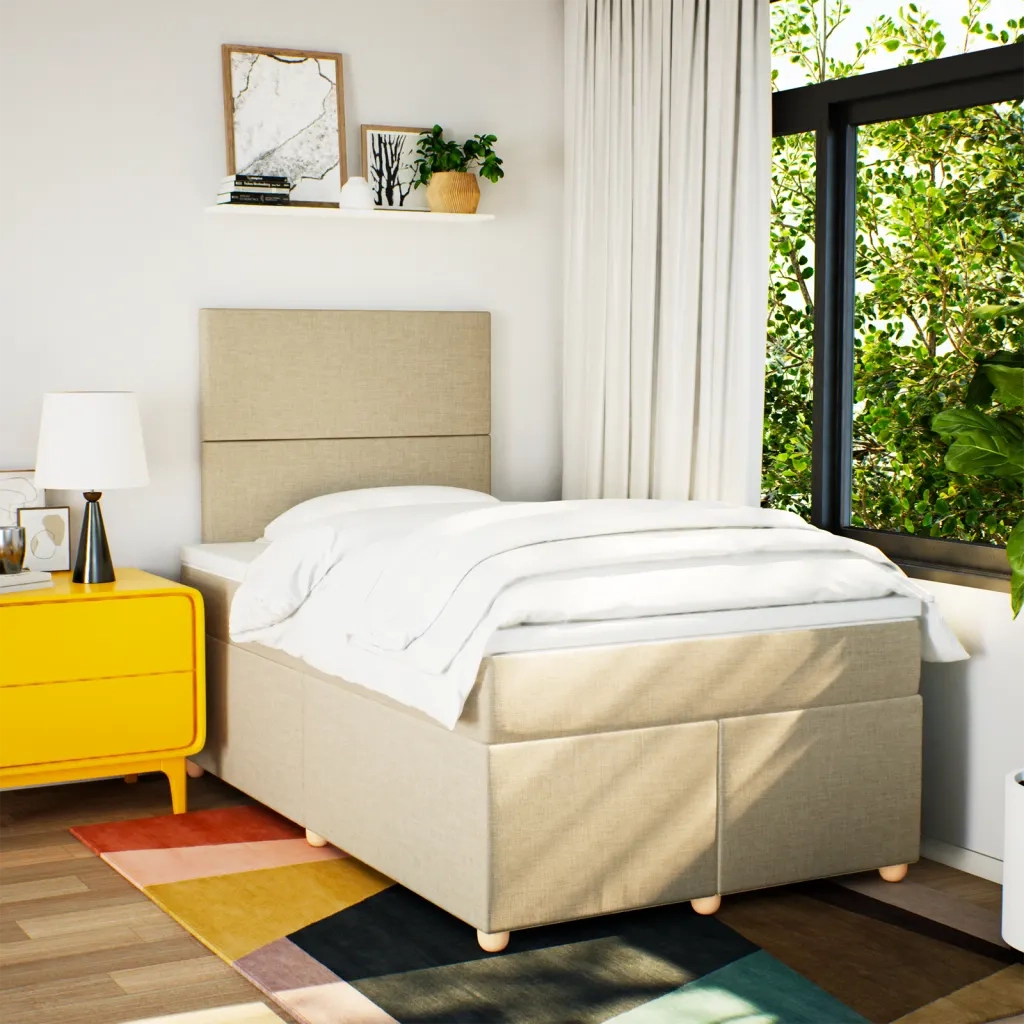 vidaXL Giroletto a Molle con Materasso Crema 120x190 cm in Tessuto