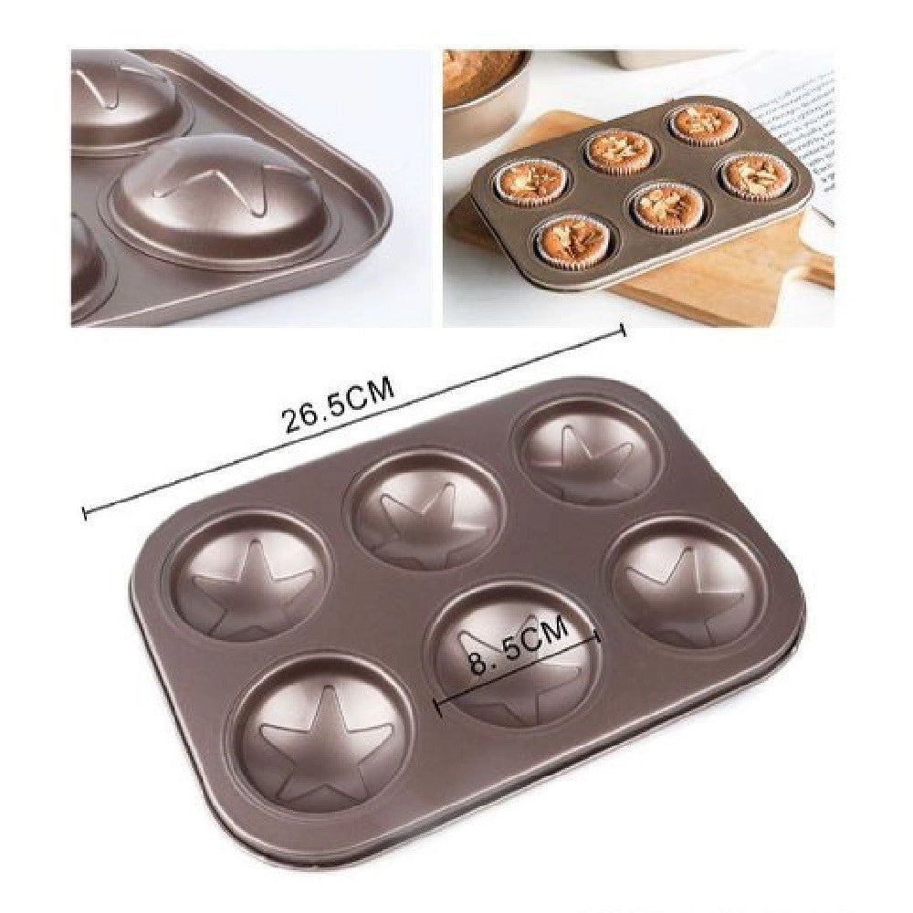 Trade Shop - Stampo Teglia Vassoio Antiaderente 6 Muffin Cupcake Dolci Budino A Stelle 98653 -