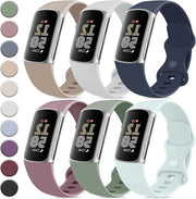 Armband di riserva sportivo in silicone per Fitbit Charge 6/Fitbit Charge 5, set da 6 - Uomo Donna - Nero Blu Rosa.