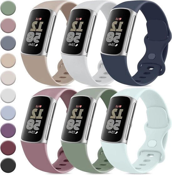 Armband di riserva sportivo in silicone per Fitbit Charge 6/Fitbit Charge 5, set da 6 - Uomo Donna - Nero Blu Rosa.