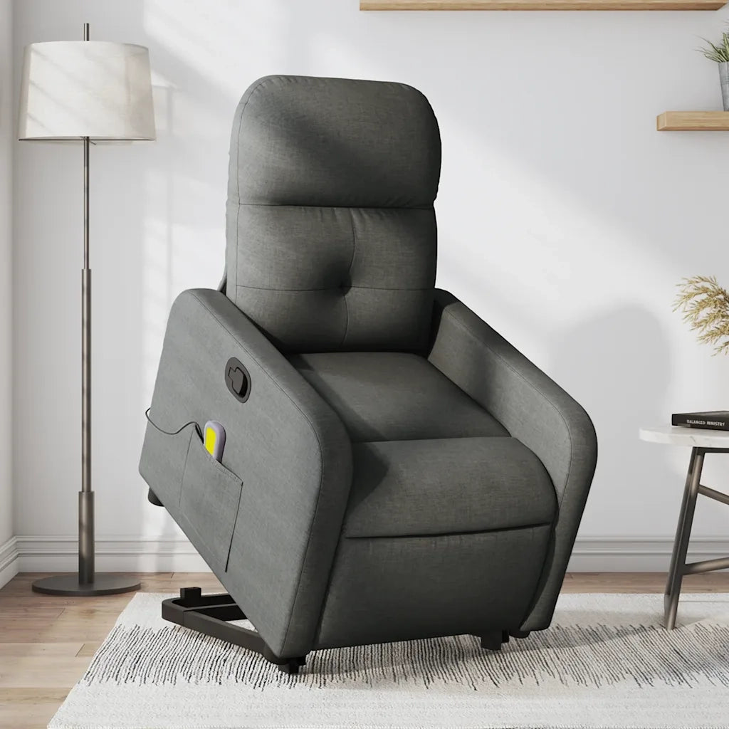 Poltrona | Sedia Relax Alzapersona Massaggi Reclinabile Grigio Scuro Tessuto
