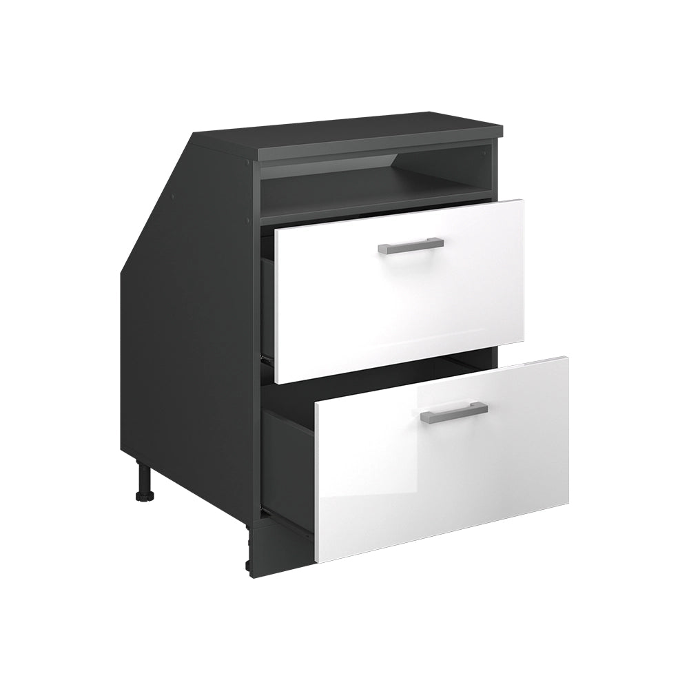 Mobile cucina sottotetto R-Line Bianco lucido/Antracite 60 cm con 2 cassetti, carcassa 60 cm profondità Vicco