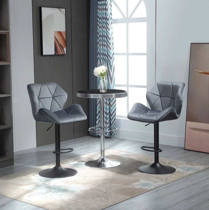 Set di 2 sgabelli da bar 57x58x97-117 cm regolabili; con base in metallo; poliestere grigio