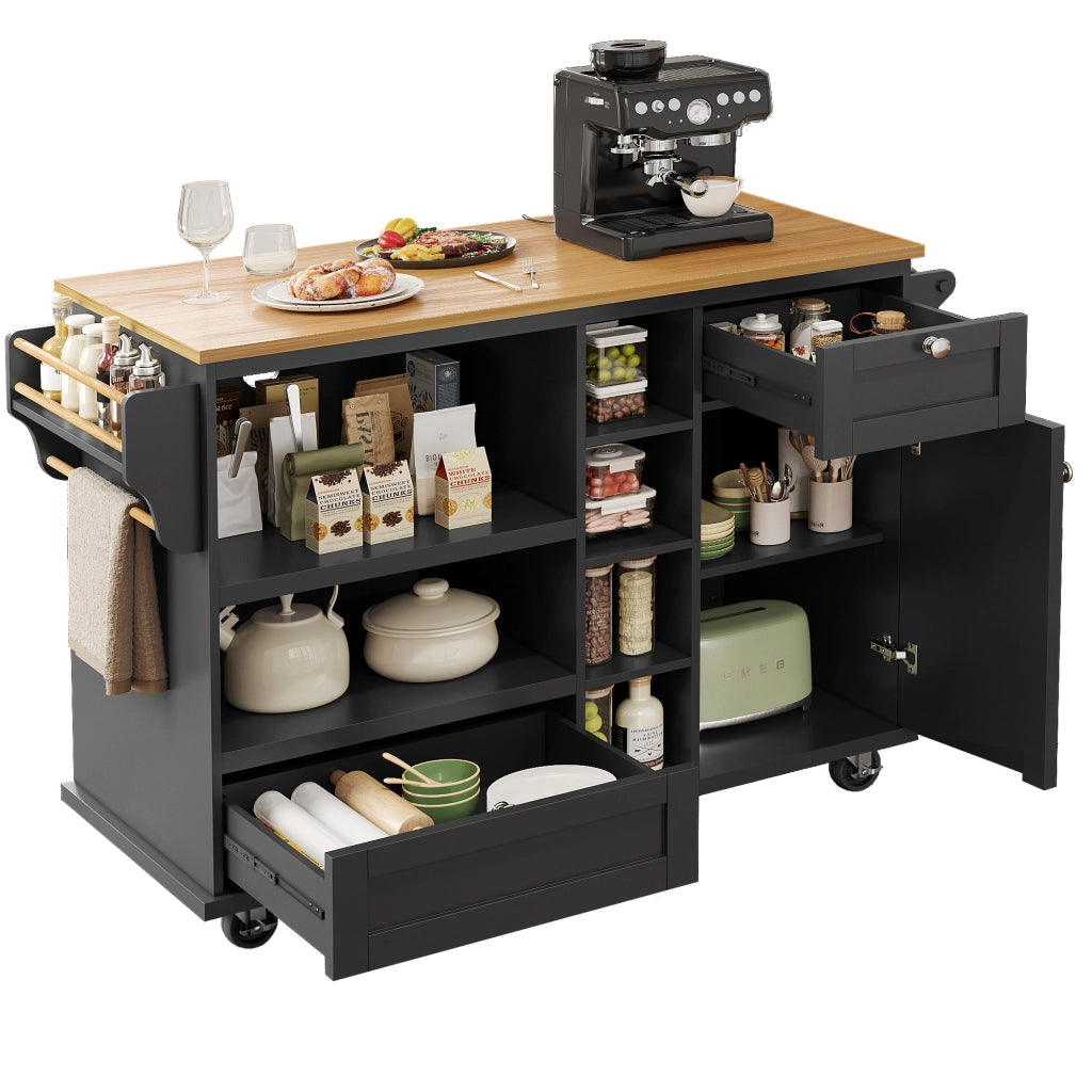 Carrello da cucina mobile - Zephmum - 129x46x92 cm - Nero - Con cassetti e ripiani