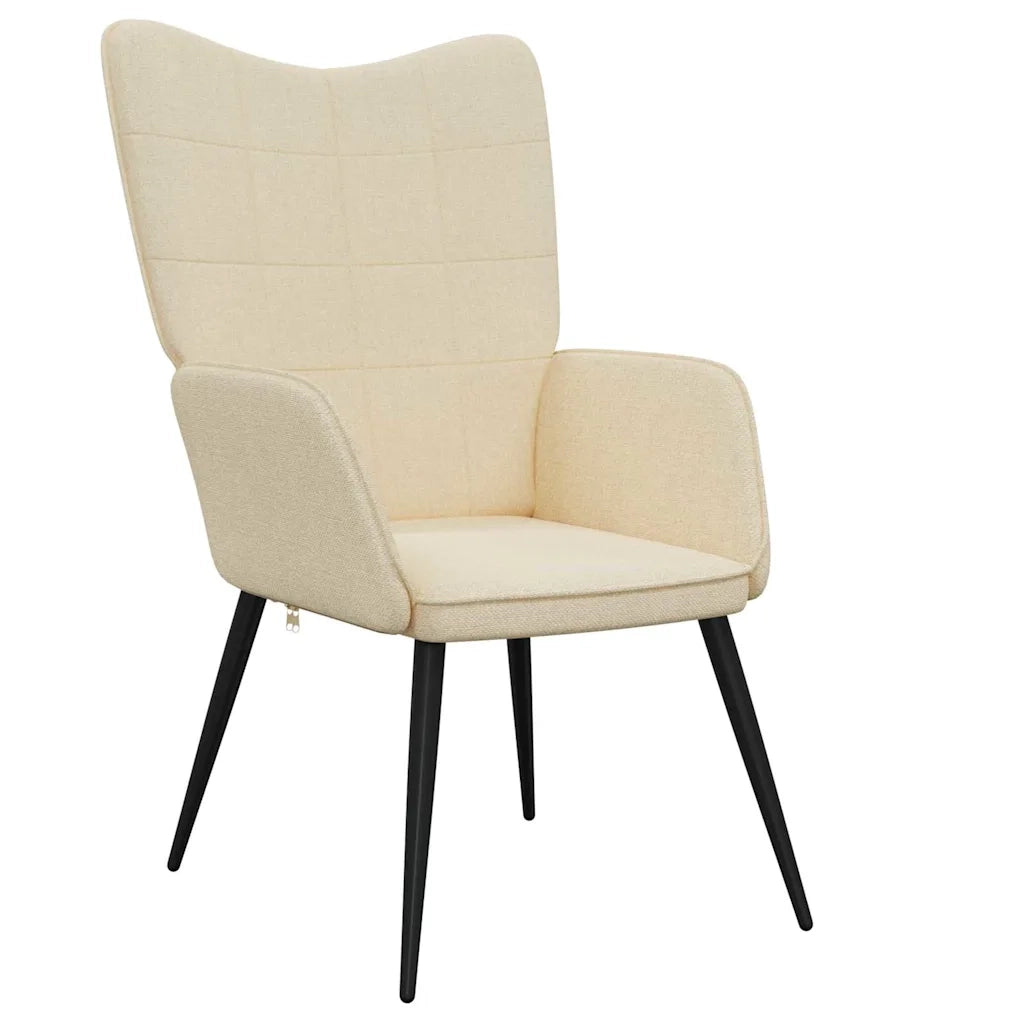 Poltrona | Sedia Relax con Sgabello Crema in Tessuto